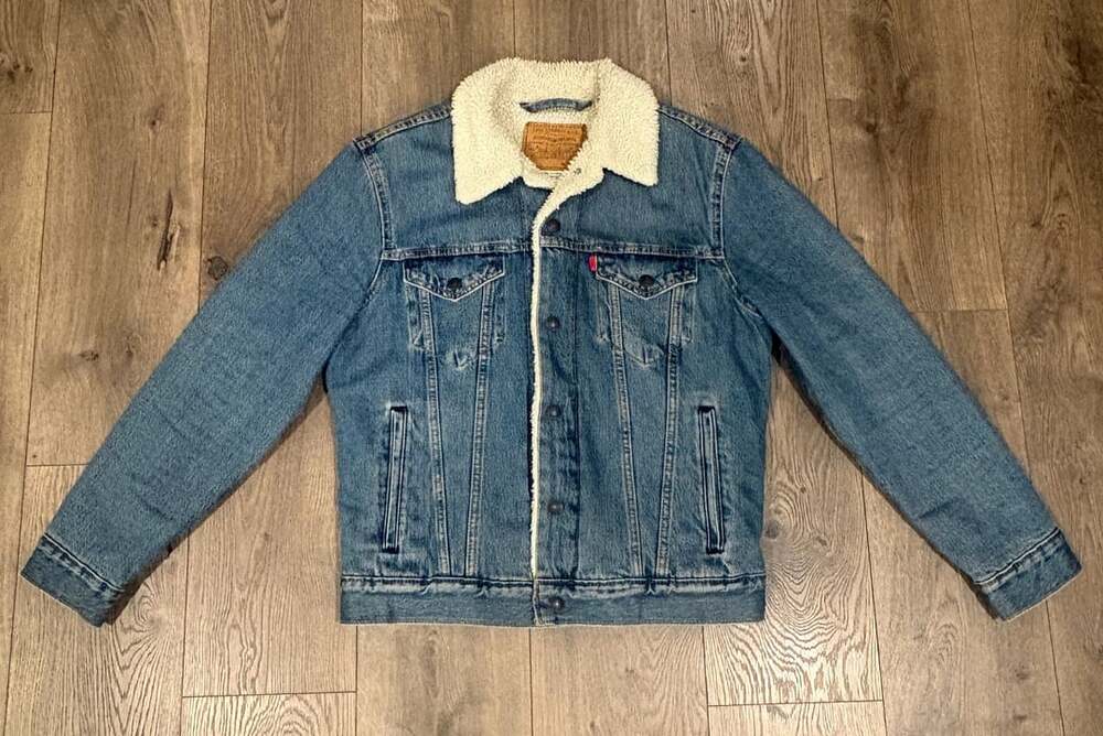 Levi's Premium Type III Sherpa Trucker Jacket Blue Denim Mens Size S